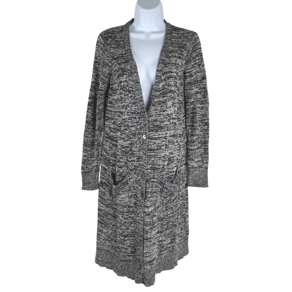 Eileen Fisher Duster Long Cardigan Small Silk Black Mix Long Sleeve‎ CJ-2316